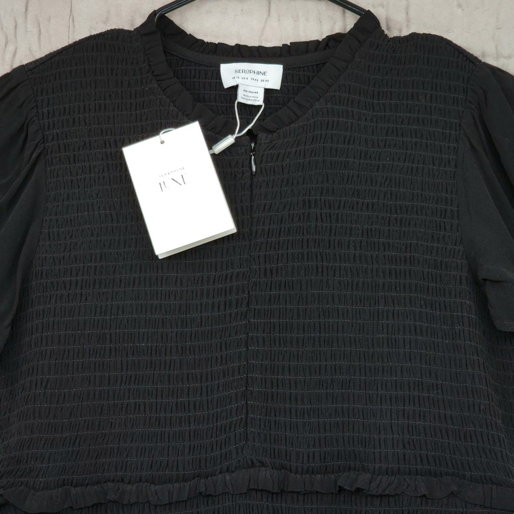 Seraphine Maternity Mini Dress 8 Raisa Black Shirred Angel Sleeve Luxe Smock NEW - Picture 9 of 13